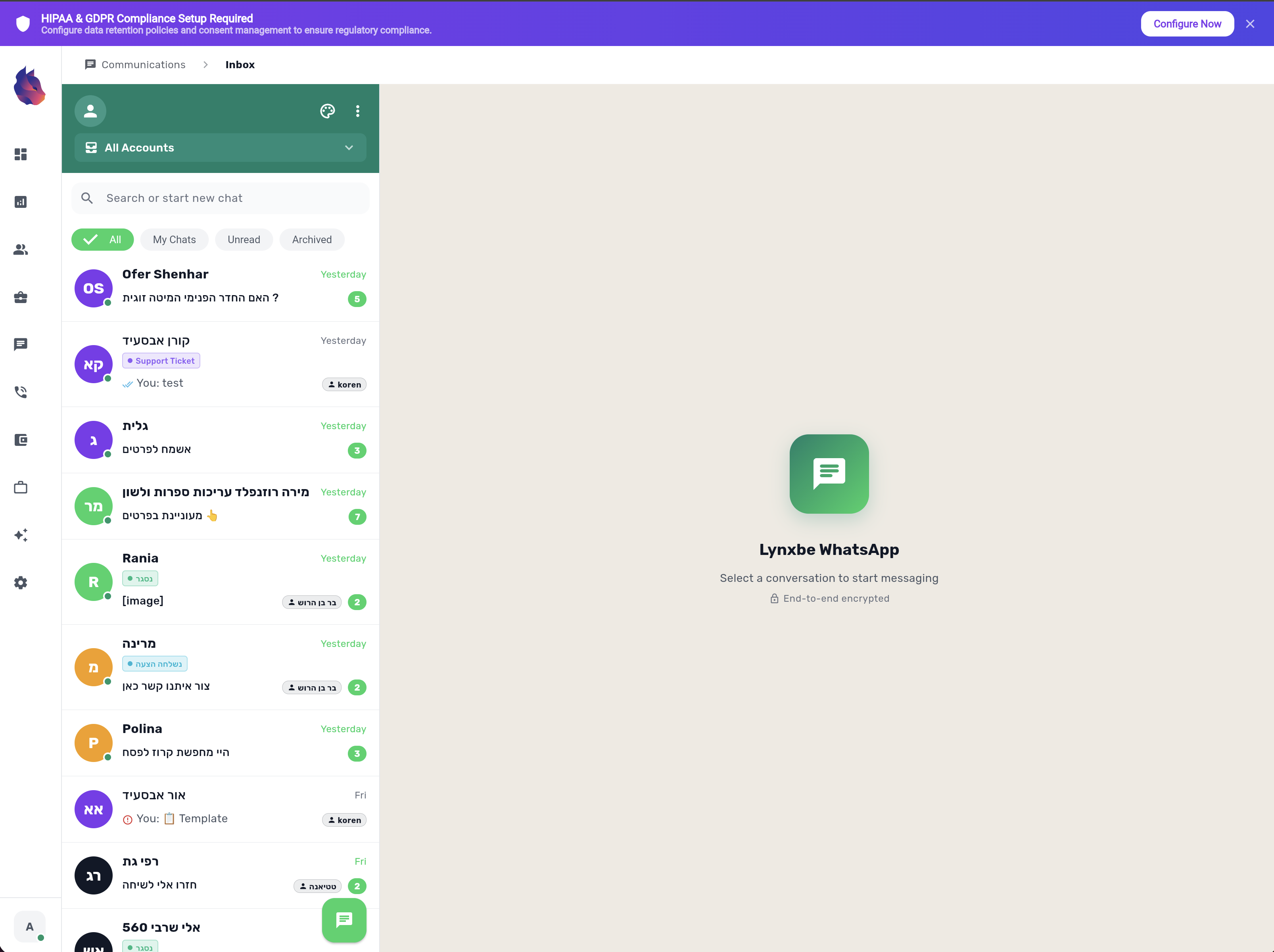 Lynxbe WhatsApp Inbox - Desktop